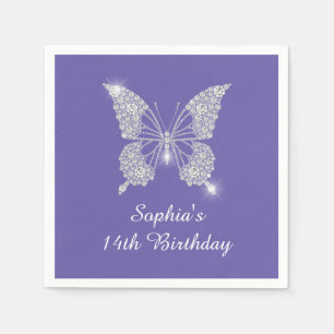 Teen B'day, Diamond Butterfly Name Age, Periwinkle Napkins