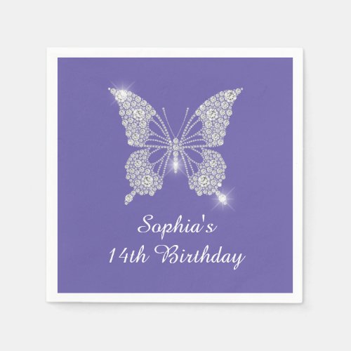 Teen Bday Diamond Butterfly Name Age Periwinkle Napkins