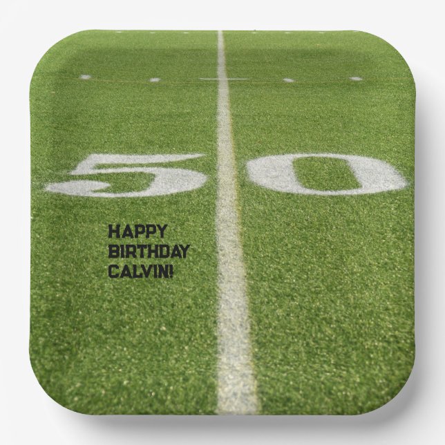Teen Birthday 50 Yard Line Football Field  Paper Plates (Front)
