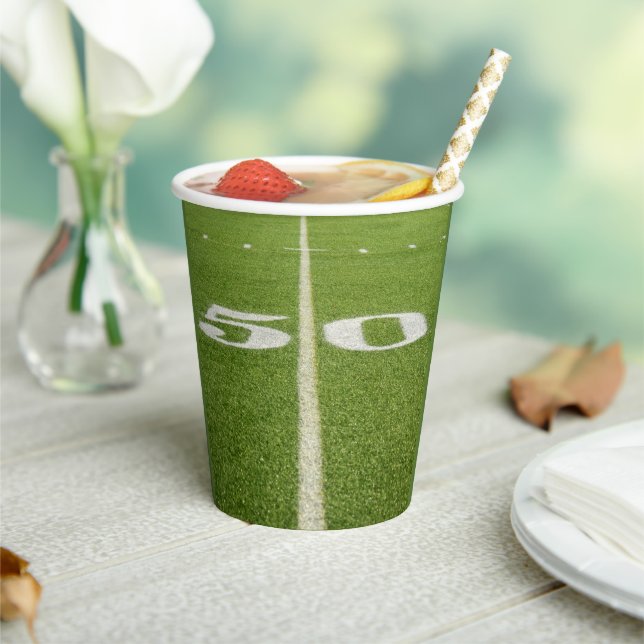 Teen Birthday 50 Yard Line Green Field Football  Paper Cups (Insitu)