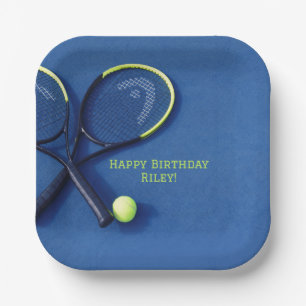 Teen Birthday Blue Court Rackets Tennis Ball Pap Paper Plates