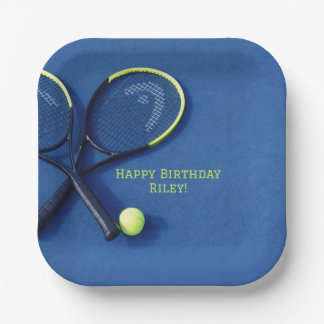 Teen Birthday Blue Court Rackets Tennis Ball Pap Paper Plates
