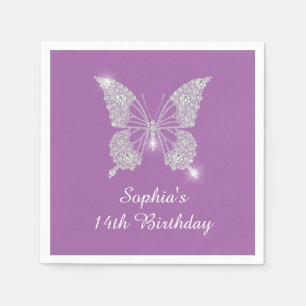 Teen Birthday Diamond Butterfly Name Age, Lavender Napkins