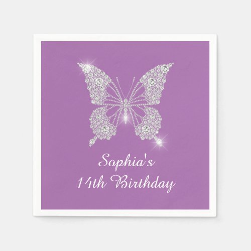 Teen Birthday Diamond Butterfly Name Age Lavender Napkins