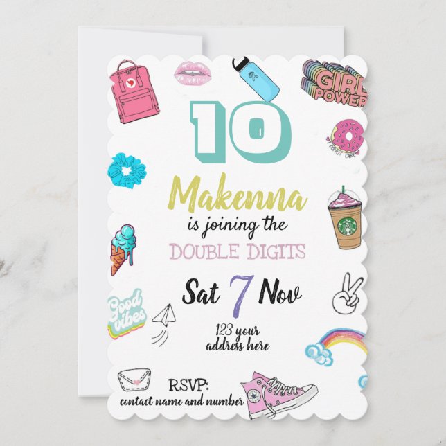 Teen Birthday invitation, Vsco, Double Digits Invitation (Front)