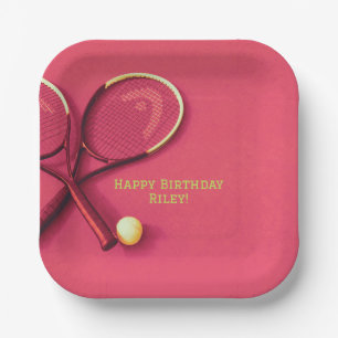 Teen Birthday Pink Court Rackets Tennis Ball Paper Plates