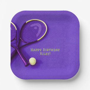 Teen Birthday Purple Court Rackets Tennis Ball Paper Plates
