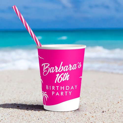 Teen Birthday Trendy Beach Hot Pink Sweet 16  Paper Cups