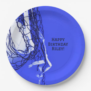 Teen Bold Blue Birthday Party Net & Volleyball Paper Plates