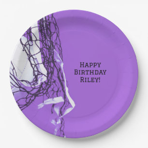 Teen Bold Purple Birthday Party Net & Volleyball  Paper Plates