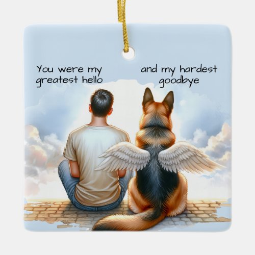 Teen Boy and Dog Memorial  Ceramic Ornament