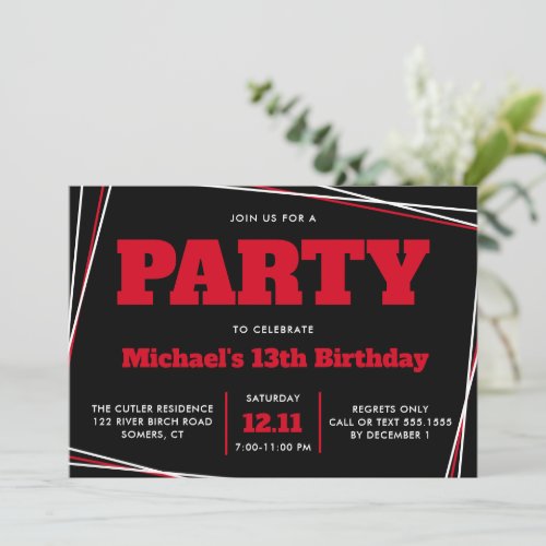 Teen Boy Birthday, 13 or Any Age, Red Black