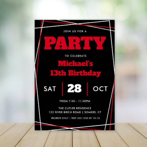 Teen Boy Birthday, 13 or Any Age, Red Black