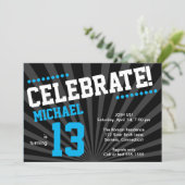 Teen Boy Birthday Invitation-Any Year, Blue Invitation (Standing Front)