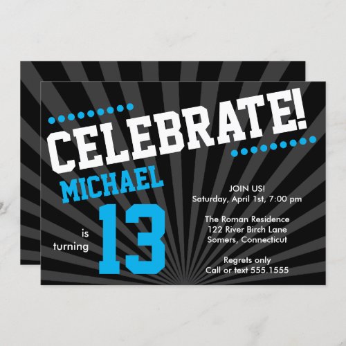 Teen Boy Birthday Invitation-Any Year, Blue