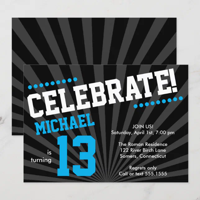 Teen Boy Birthday Invitation-Any Year, Blue Invitation | Zazzle