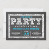 Teen Boy Birthday Invitation, Chalkboard, Blue Invitation (Front)