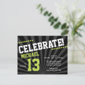 Teen Boy Birthday Invitation, Lime Green and Black Invitation (Standing Front)