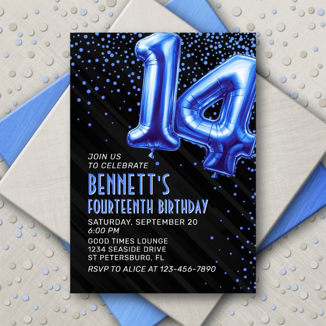 Teen Boy Blue 14th Birthday Invitation (Creator Uploaded)