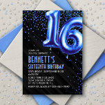 Teen Boy Blue 16th Birthday Invitation<br><div class="desc">A birthday design that cuts straight to the celebration-no messing around. Featuring bold numbers styled to look like foil balloons with sparkling confetti all around, this design brings instant party vibes. The royal blue color scheme and art deco text elevate the design, adding a classic, masculine touch. Perfect for that...</div>