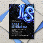 Teen Boy Blue 18th Birthday Invitation<br><div class="desc">A birthday design that cuts straight to the celebration-no messing around. Featuring bold numbers styled to look like foil balloons with sparkling confetti all around, this design brings instant party vibes. The royal blue color scheme and art deco text elevate the design, adding a classic, masculine touch. Perfect for that...</div>