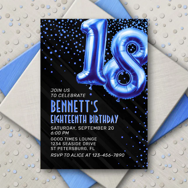 Teen Boy Blue 18th Birthday Invitation | Zazzle