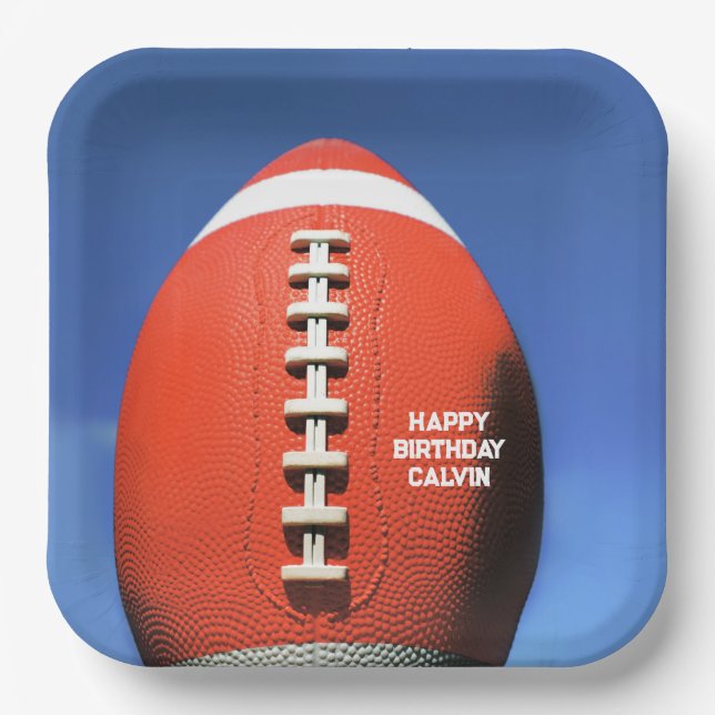 Teen Boy Blue Sky Orange Football Paper Plates (Front)