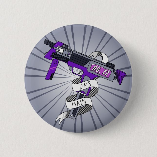 Teen Boy DPS Main Gamer Purple Cartoon Machine Gun Button (Front)