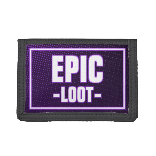 Teen Boy Gamer Epic Loot Purple Neon Trifold Wallet (Front)
