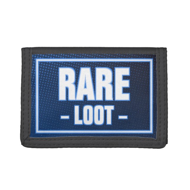 Teen Boy Gamer Rare Loot Blue Neon Glow Trifold Wallet (Front)