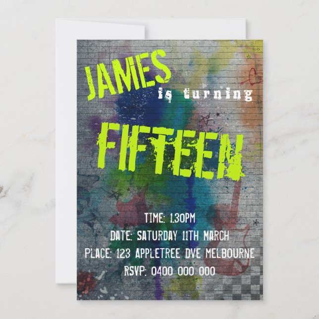 Teen Boy Graffiti Invitation (Front)