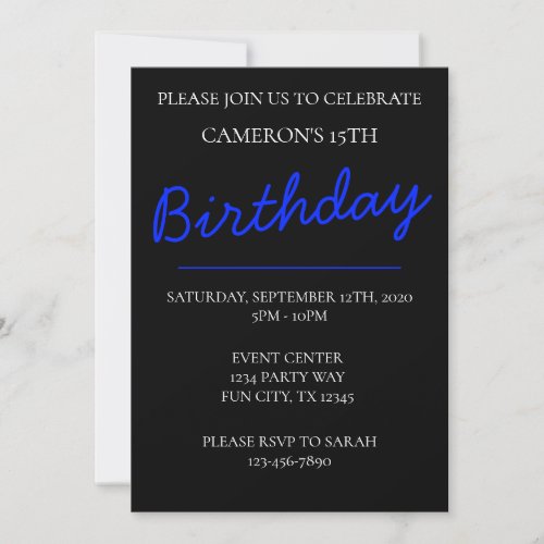 Teen Boy Men Man Birthday Party Invitation