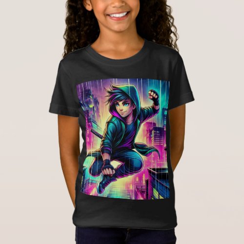 Teen Boy Ninja in a Futuristic City T_Shirt