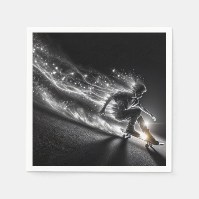 Teen Boy On a Skateboard With Neon Lights Napkins (Front)