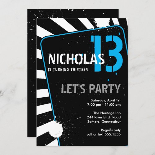 Teen Boy Party Invitation  Blue