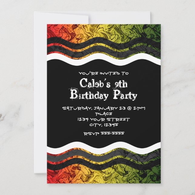 Teen Boy Red Yellow Green Smoke Party Invitations (Front)