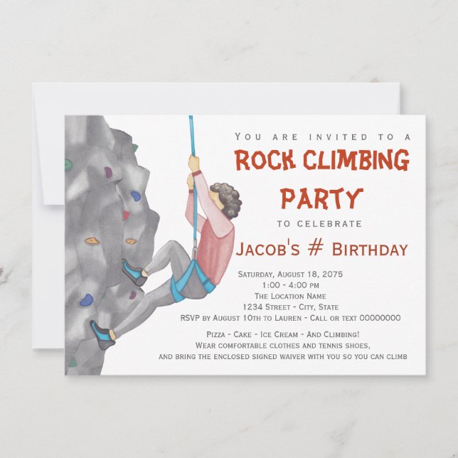 Teen Boy Rock Climbing Birthday Party Invitations (Front)