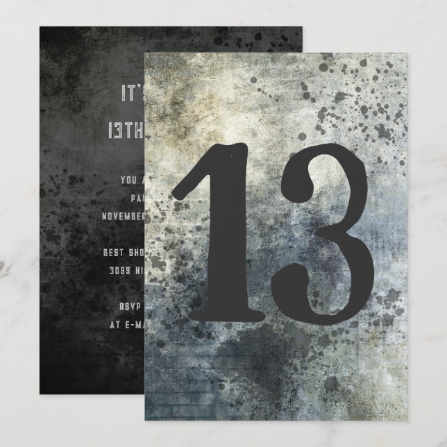 Teen Boy Sons Birthday Grunge Distressed  Invitation (Front/Back)