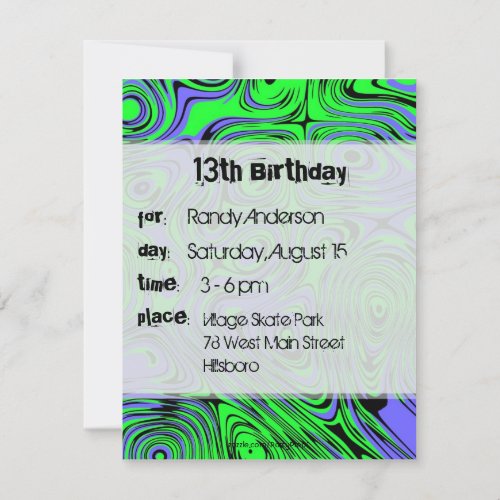 Teen Boys Birthday Party Invitations, Green