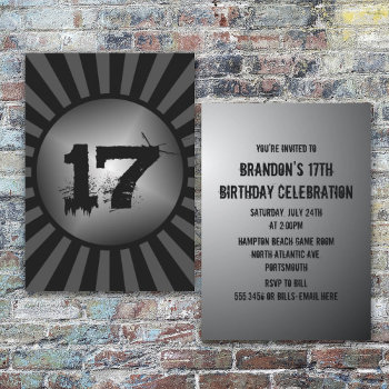 Teen Boys Black And Gray Custom Birthday Invite by PartyPrep at Zazzle
