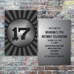 Teen Boys Black And Gray Custom Birthday Invite at Zazzle