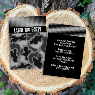 Teen Boys Black Camo Laser Tag Party Invitation
