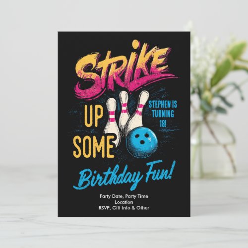 Teen Boys Bowling Party Invitation Cool Birthday