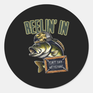 Teen Boys Fishing Reeling In First Day Of School B Classic Round Sticker