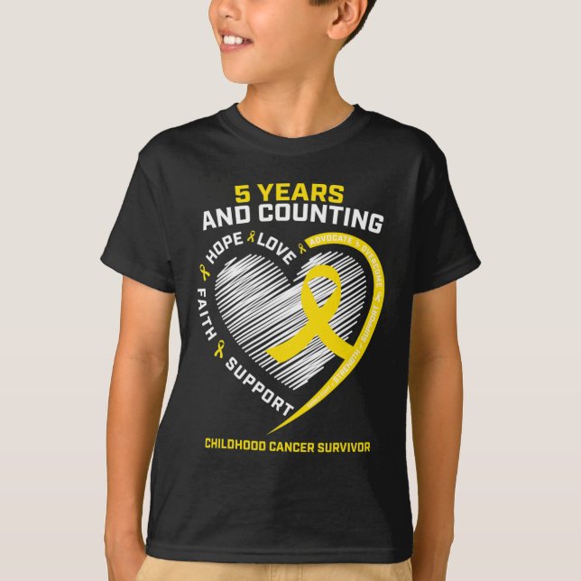 Teen Boys Girls Kids 5 Years Gold Childhood Cancer T-Shirt (Front)