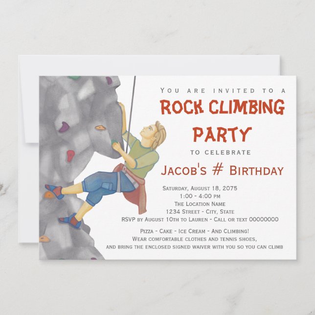 Teen Boys Rock Climbing Birthday Party Invitations (Front)