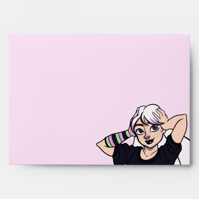 Teen Cute Punk Girl Pink Cartoon Envelope (Front)
