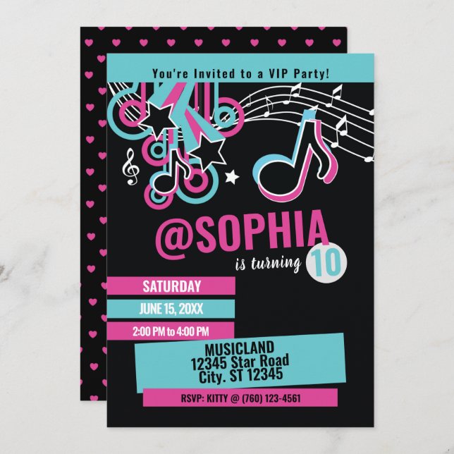 Teen Dance Party Birthday Invitation (Front/Back)
