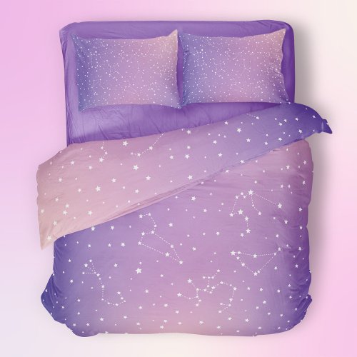 Teen Daughter Astrology Purple Pink Aura Stars Duvet Cover