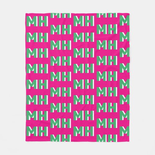 Teen Decor Pink Green Large Personalized Monogram  Fleece Blanket
